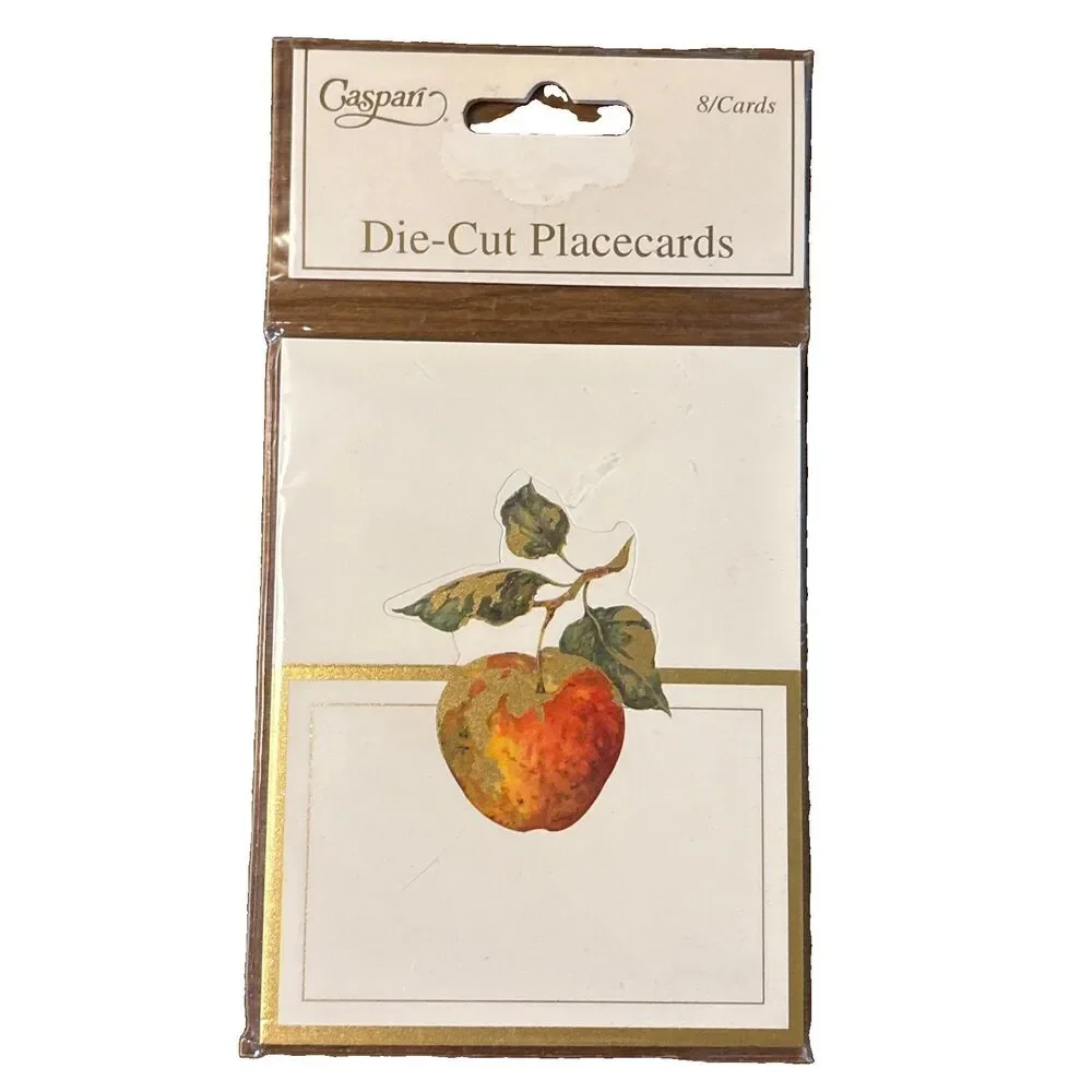 Pack Of 8 Caspari Die-Cut Place Cards Apple w/ Gold Trim